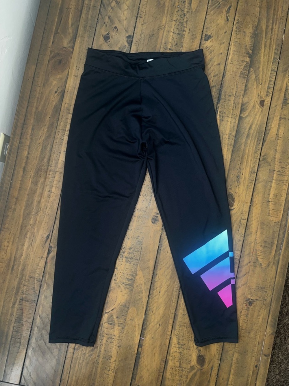 Black Kids Athletic Leggings with Blue-Purple Accent